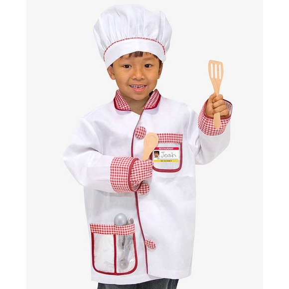 Melissa & Doug Chef Role Play Age 3-6 Halloween Costume Jacket Hat Mitten Unisex - Picture 1 of 15